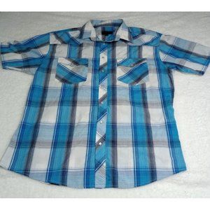 Studio 10 Shirt Mens 2XL Short Sleeve Pearl Snap Western Lightweight Blue